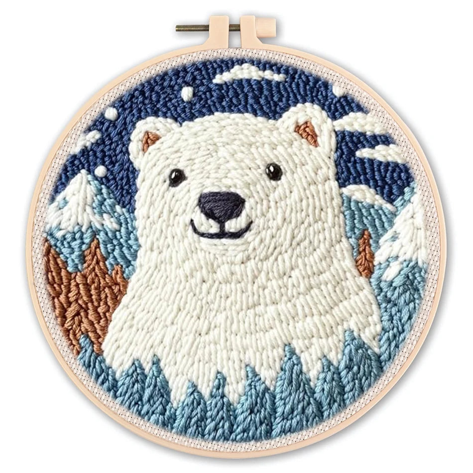 Diy Punch Needle Embroidery Starter Kits For Beginner Cartoon Cute Animals Poking Embroidery Yarn Painting Arts