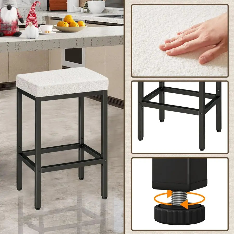 26 Inch Counter Height Bar Stools Set of 2, White Modern Kitchen Barstools with Metal Leg, Bar Stool Chairs for Kitchen Island C