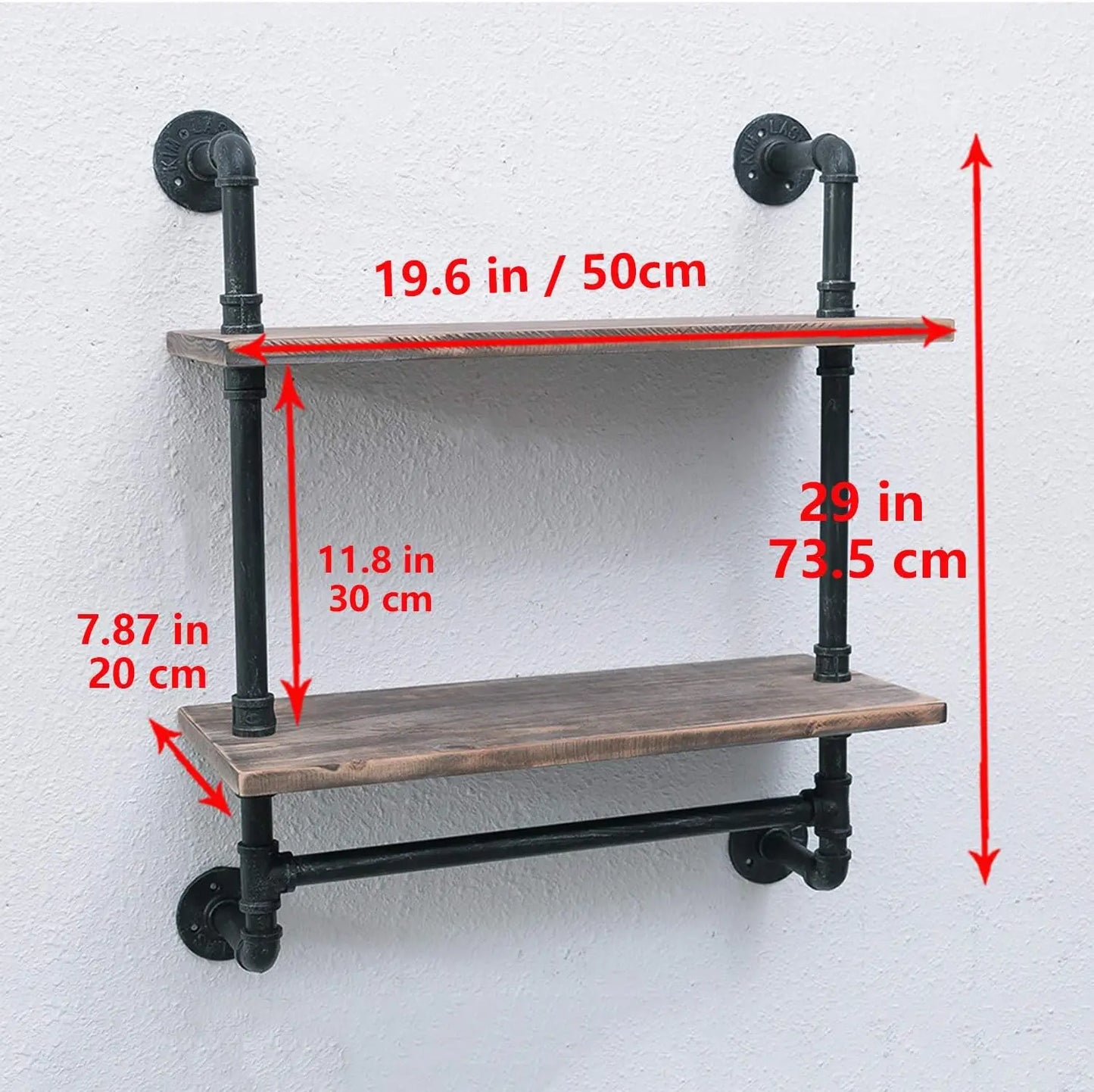 Industrial Pipe Shelf Wall Mounted 2 Tier Rustic Wood Towel Rack Over Toilet Floating Shelves Bathroom Storage