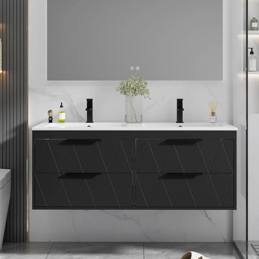 48" Wall Mounted Floating Bathroom Vanity Cabinet with Sink Combo Soft-Close 4 Big Drawers Matte Black Faucet, Customized