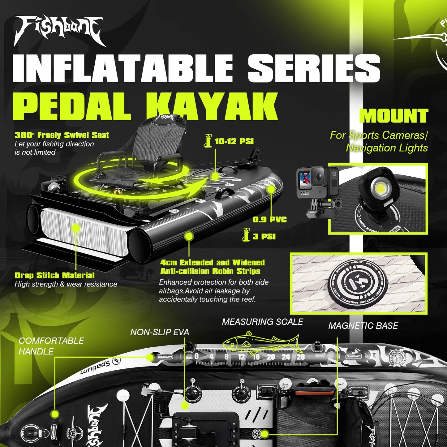 Spatium Fishing Kayak Boat Pedal Drive Sit on Top Pedal Drive Kayak Power System Orientation System, 11'*48"*6",Capacity 660LBS