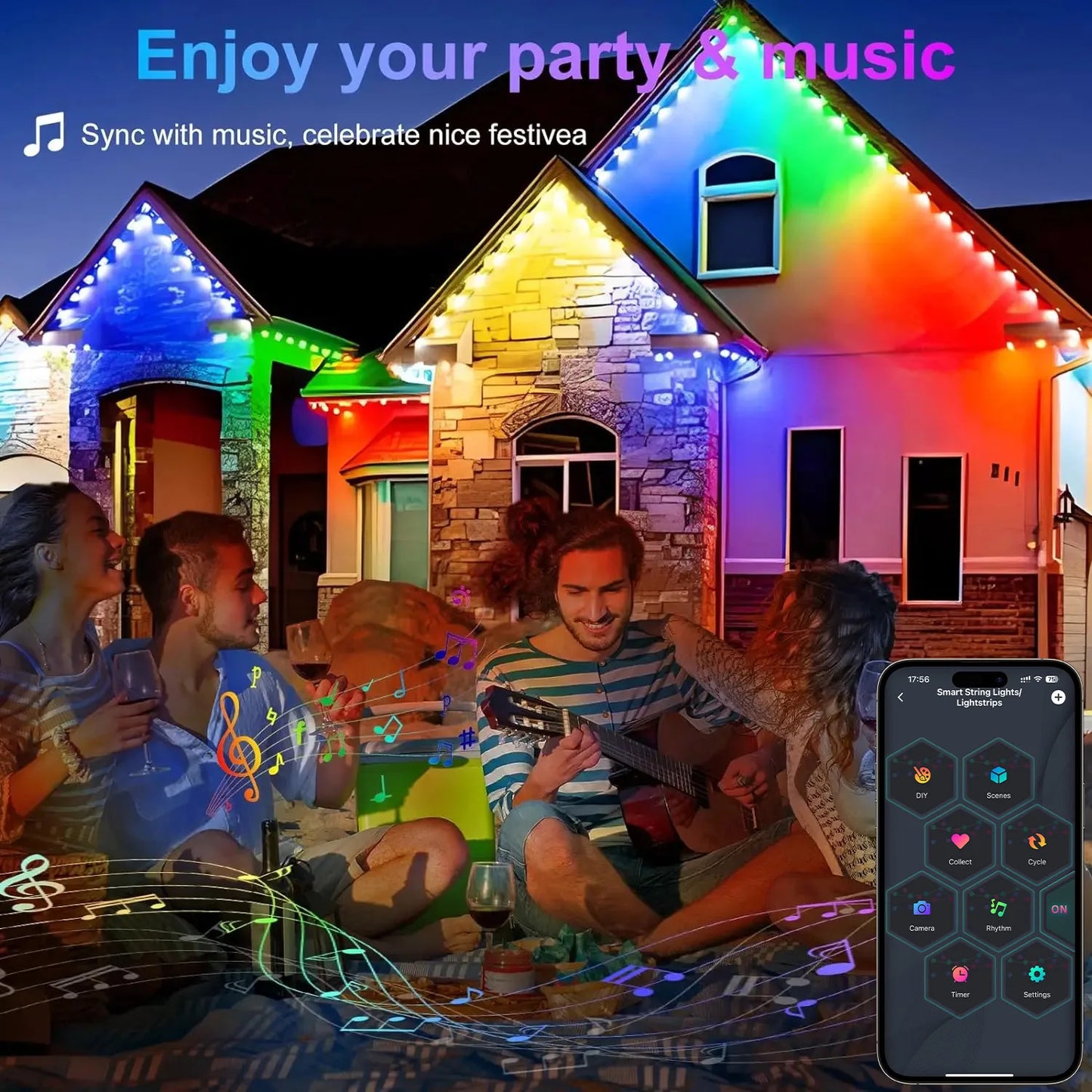 150FT 90 LED Smart RGBIC Eave Lights Permanent Outdoor Waterproof LED Light String DIY Christmas Decorations Light Holiday Light