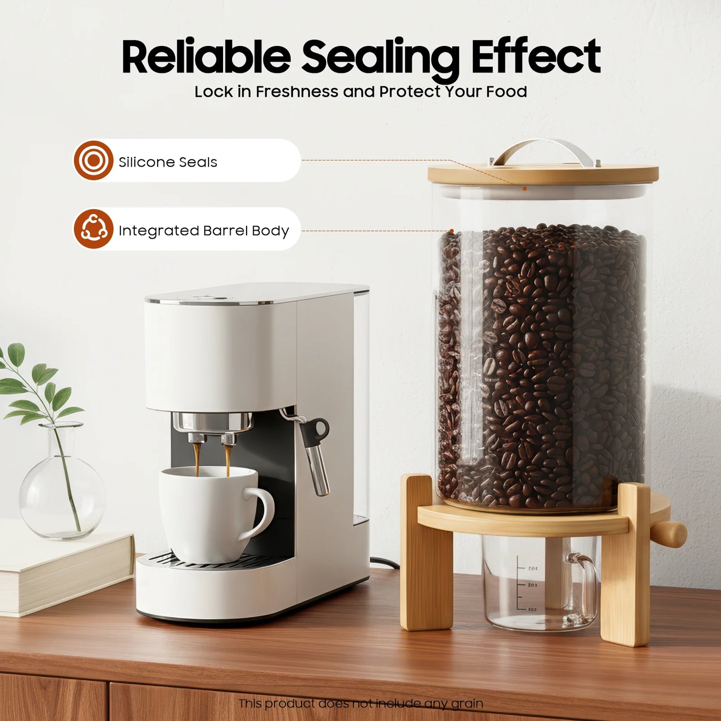 7.5L Cereal Dispenser  Grain Storage Container with Valve and Cup Leak Proof Airtight Food Dispenser for Rice Pasta Nuts