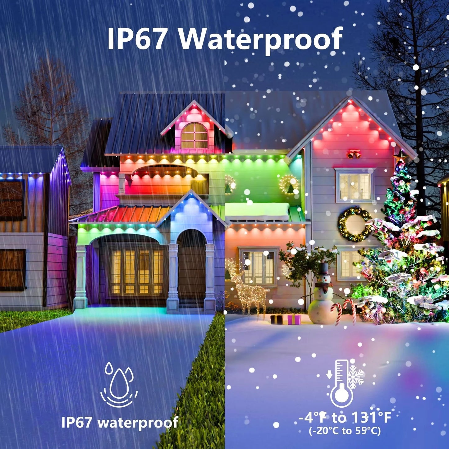 150FT 90 LED APP Control Permanent Outdoor Eaves Lights Smart RGBIC DIY LED String Lights Full House Christmas Lighting Decor