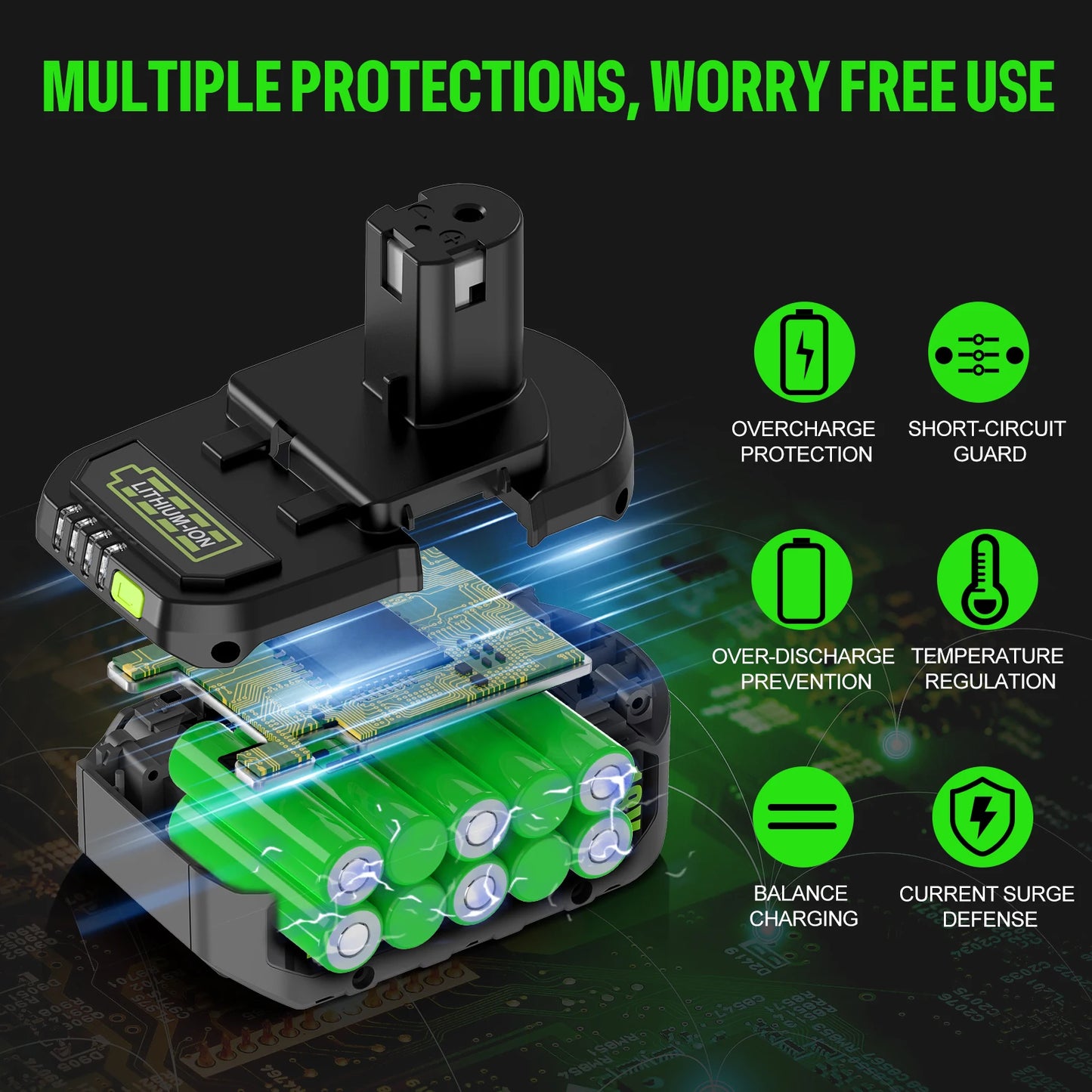 18V Li-ion Battery For RYOBI One+ (P108/P107/P104) 3Ah/5Ah/7Ah Options EU/UK/USA Stock Compatible With For RB18L50/RB18L20