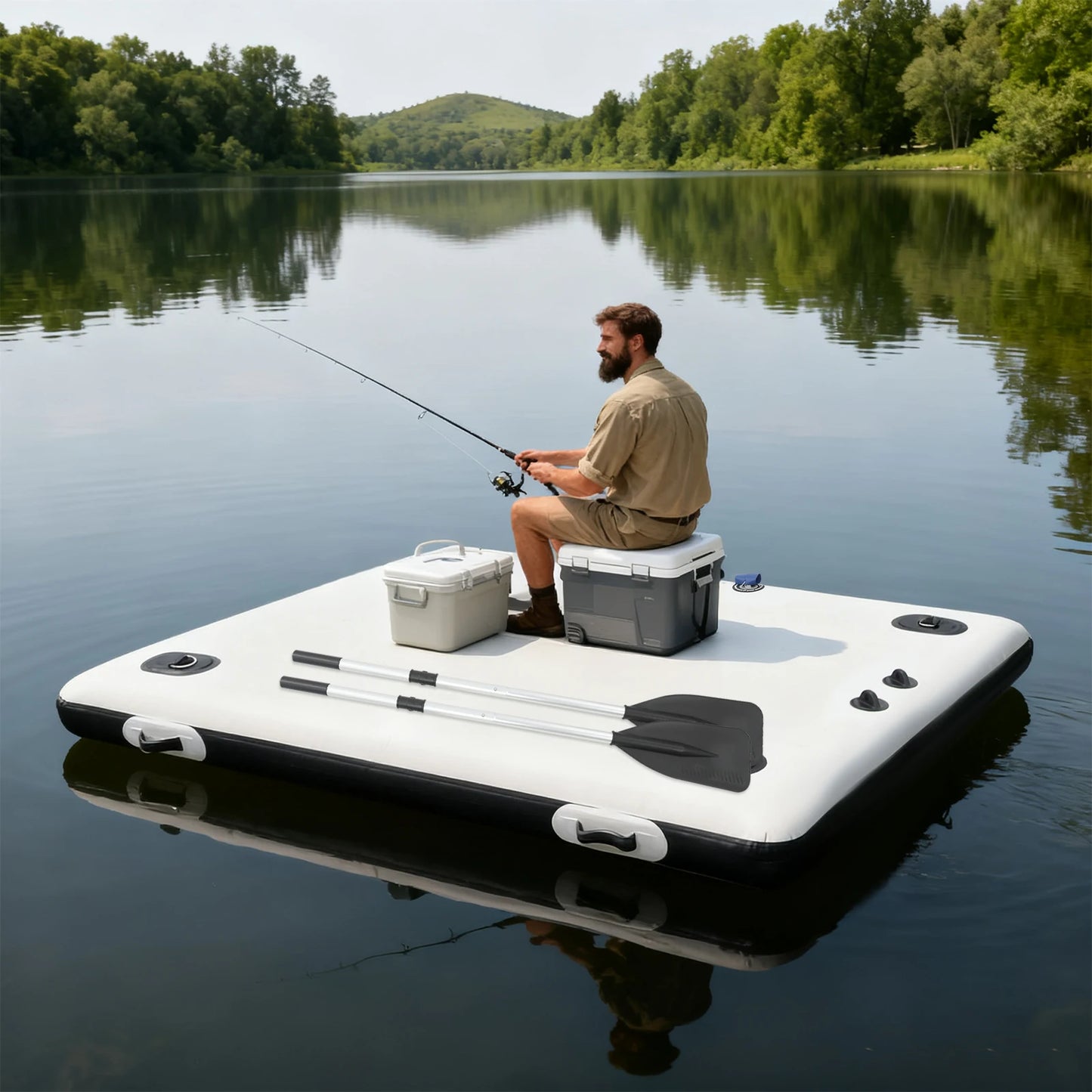 Fishing Boat for Sale, Inflatable Boat, Inflatable Floating Platform for Lake/Swimming Pool, Portable Inflatable Fishing Boat, PVC, Stainless Steel, Nylon Angling Boat, 400kg Max. Load-bearing Capacity for Leisure Craft, Phot