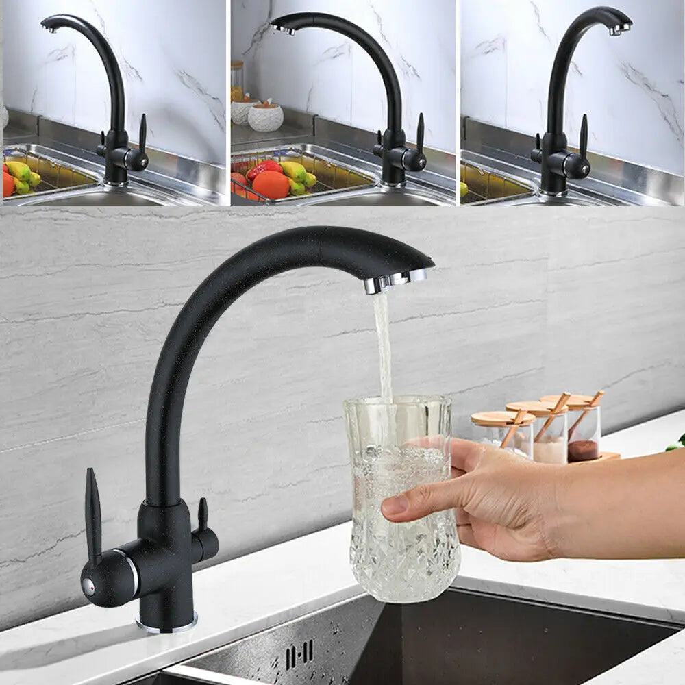 Black Three-Way Faucet Kitchen Sink Mixer Tap with Waste for Island Sink Three-Way Mixture Tap for Bathroom