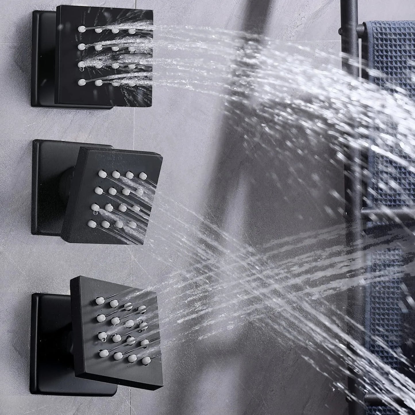 Black 8 inch Rain Shower Faucet Set Thermostatic Valve Massage Shower System Kit