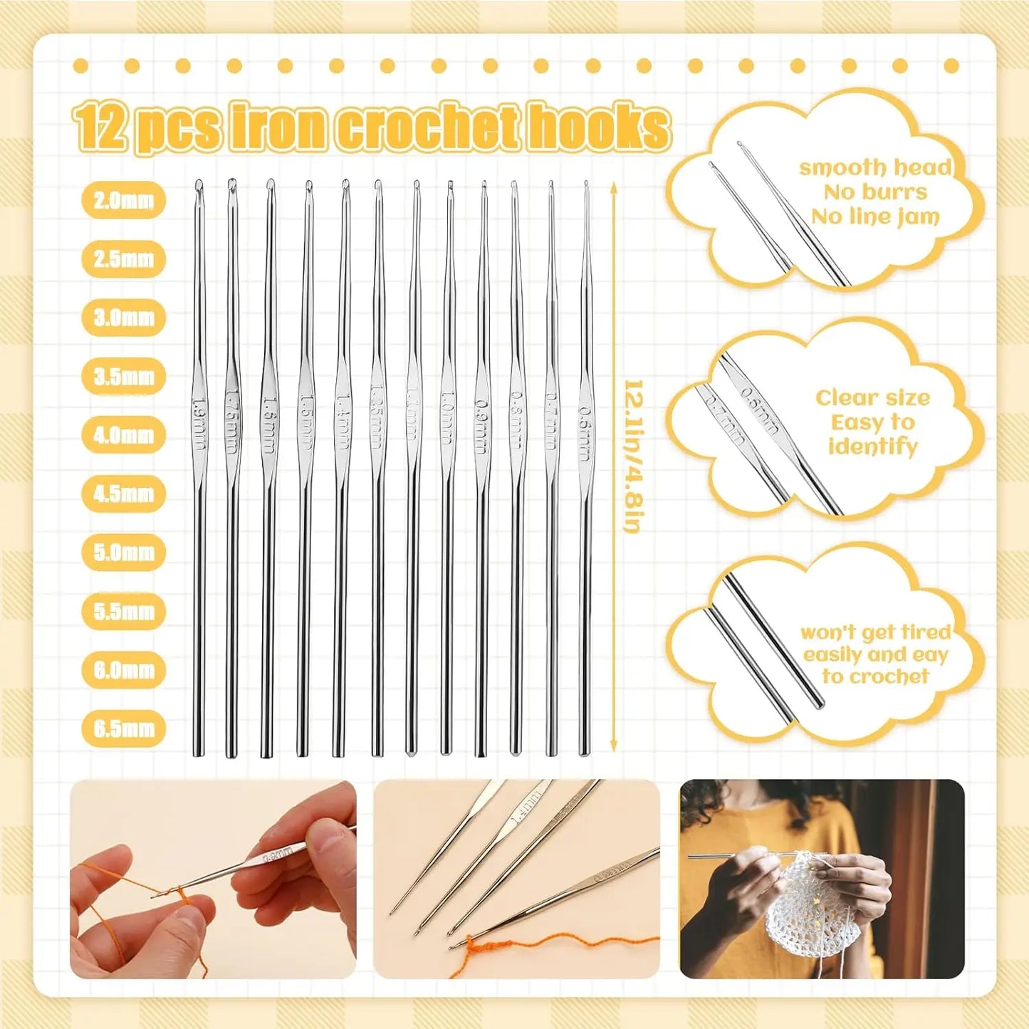 54-Piece Crochet Hooks Set with Storage Case, Ergonomic Knitting Needles for Beginners DIY Craft