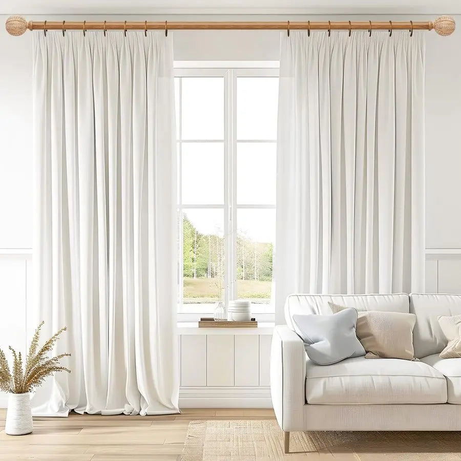 Curtain Rod for Windows 66 to 120 Inch, 1 Diameter Adjustable Heavy Duty Rustic Farmhouse Drapery Rods with Boho Imitation Woode