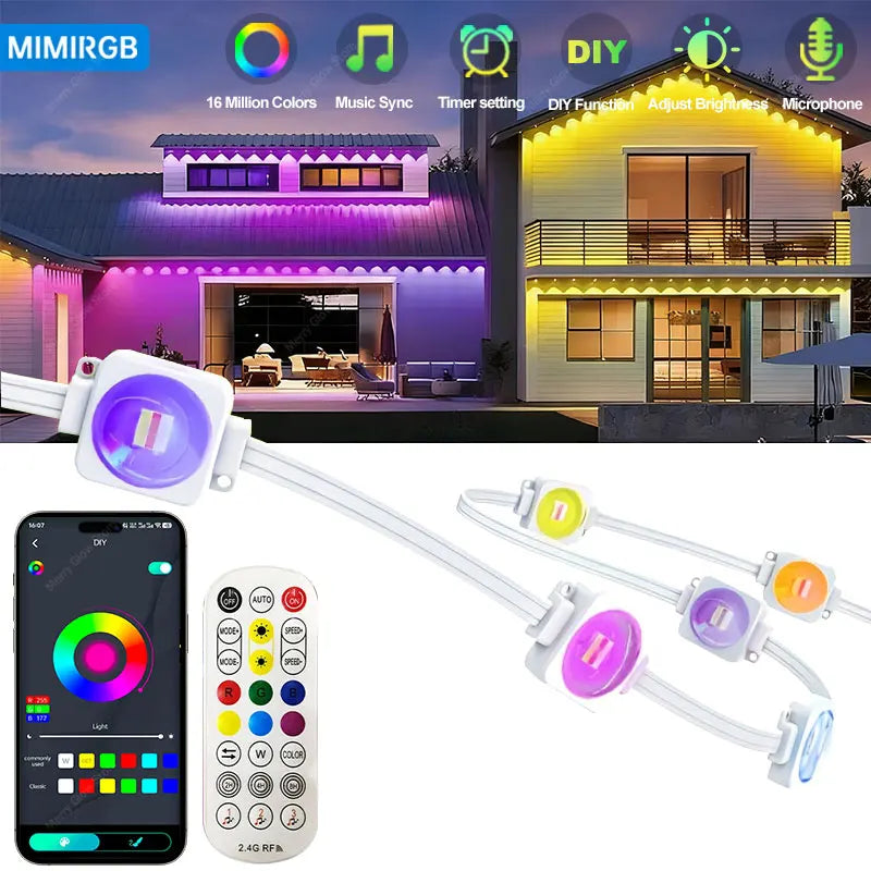 150FT 90 LED APP Control Permanent Outdoor Eaves Lights Smart RGBIC DIY LED String Lights Full House Christmas Lighting Decor