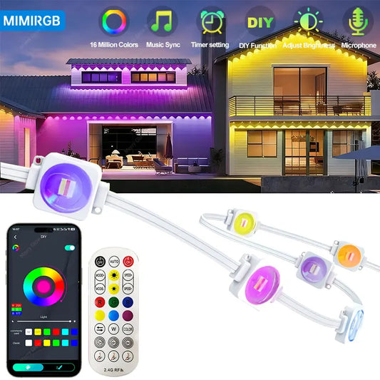150FT 90 LED APP Control Permanent Outdoor Eaves Lights Smart RGBIC DIY LED String Lights Full House Christmas Lighting Decor