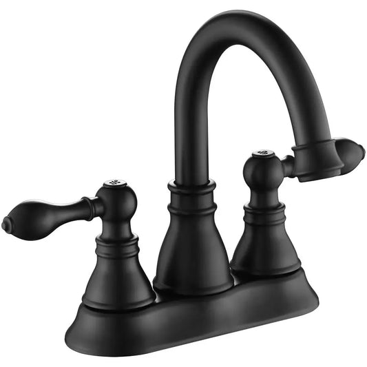 Handle Bathroom Sink Faucet Matte Black 3 Hole with Overflow Pop up Drain, 360 Swivel Spout, Centerset Lavatory Faucet, F4501MT