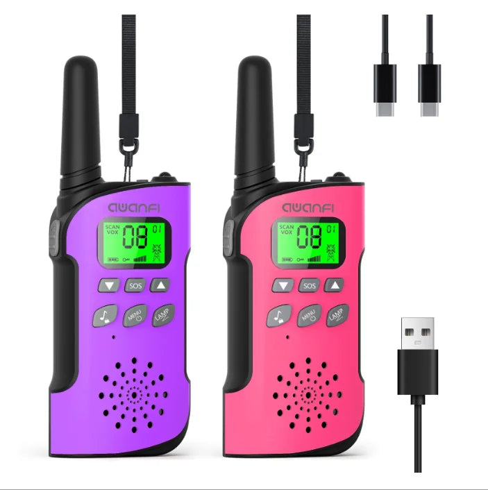 AWANFI Kids Walkie Talkies Rechargeable  2/3/4 Packs Long Range FRS, 22 Channels, VOX, 1000mAh Li-ion Battery for Camping Hiking
