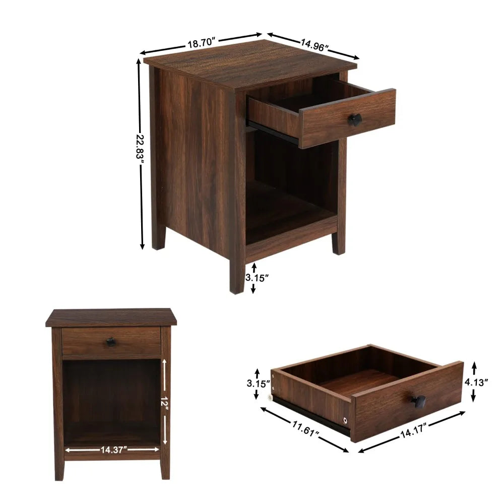 Bedroom Nightstands - Set of 2 Wooden Night Stands with Drawer for Home Bedside End Table Large Storage Furniture,, Customized