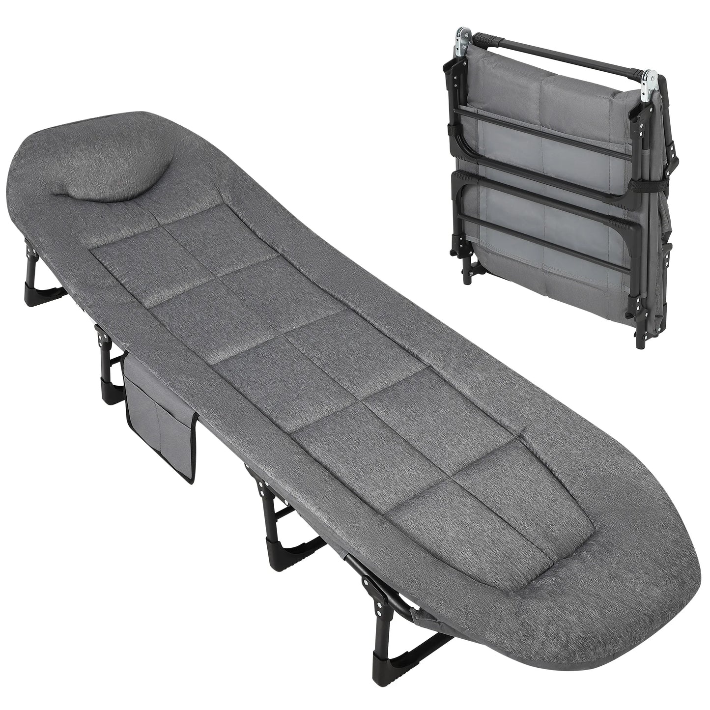 Portable Folding Bed with Cushion and Pillow, Camping Tent Cot for Adults with Supports 500 Lbs for Patio Beach Indoor Outdoor