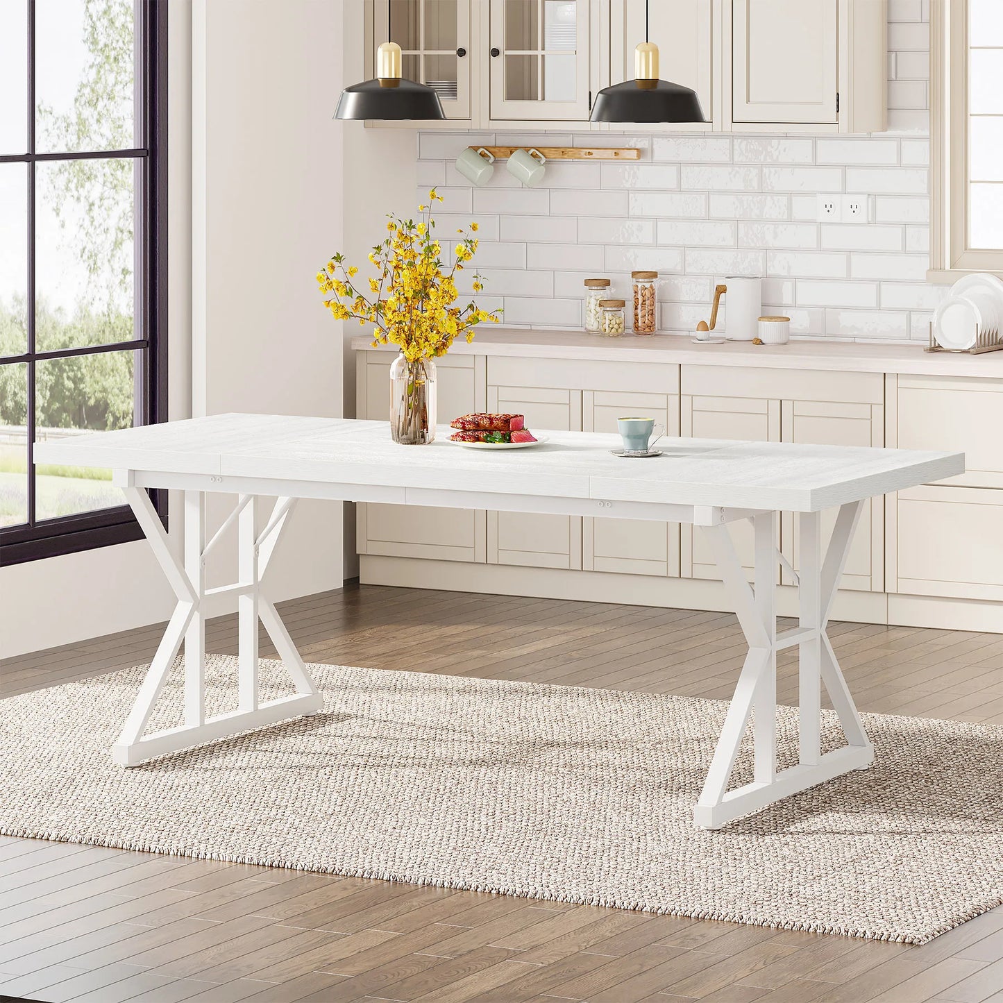 Tribesigns Dining Table for 6 People, 70.8-Inch Rectangular Wood Dining Table, Rustic Kitchen Table with Heavy Duty Metal Legs