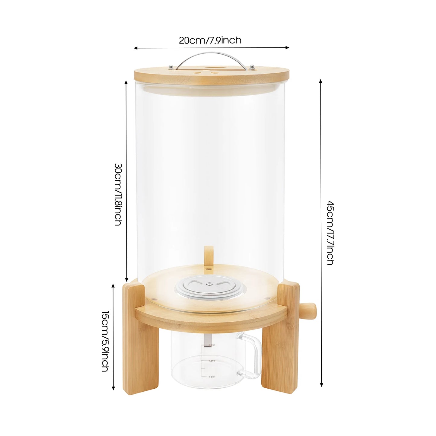 7.5L Cereal Dispenser  Grain Storage Container with Valve and Cup Leak Proof Airtight Food Dispenser for Rice Pasta Nuts