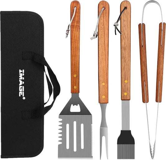 Stainless Steel BBQ Tools Set for Grilling, Backyard Barbecue & Outdoor Camping Gift - 4 Pieces