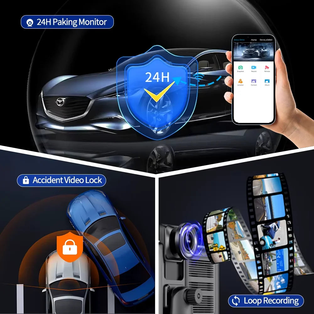 Imagebon 10.26" 4K ADAS Dashcam Wireless CarPlay & Android Auto GPS Navigation AI Voice Control Car DVR with 1080P Rearview Mirror Camera
