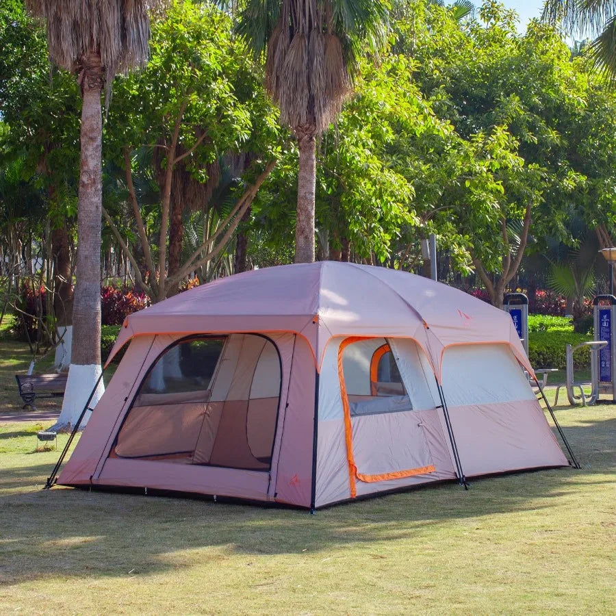 Large Tent for 6-12 People with Straight Wall Design 3 Doors and 3 Windows Featuring Mesh Panels Waterproof Fabric Ideal for Ou