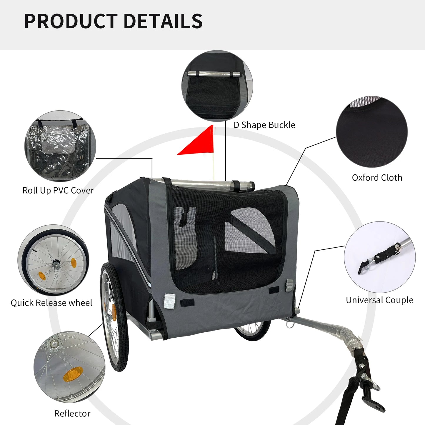 Dog Bike Trailer, Outdoor Foldable Utility Pet Stroller with 20 Inch Wheels Easy to Connect & Store