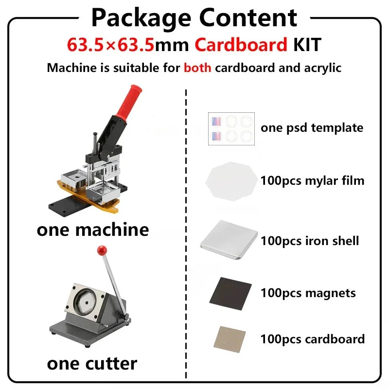 2*2" 2.5x2.5" Fridge Magnet Button Making Machine 50*50mm Square Refrigerator Magnets Maker Materials Set Pin Maker DIY Buttons
