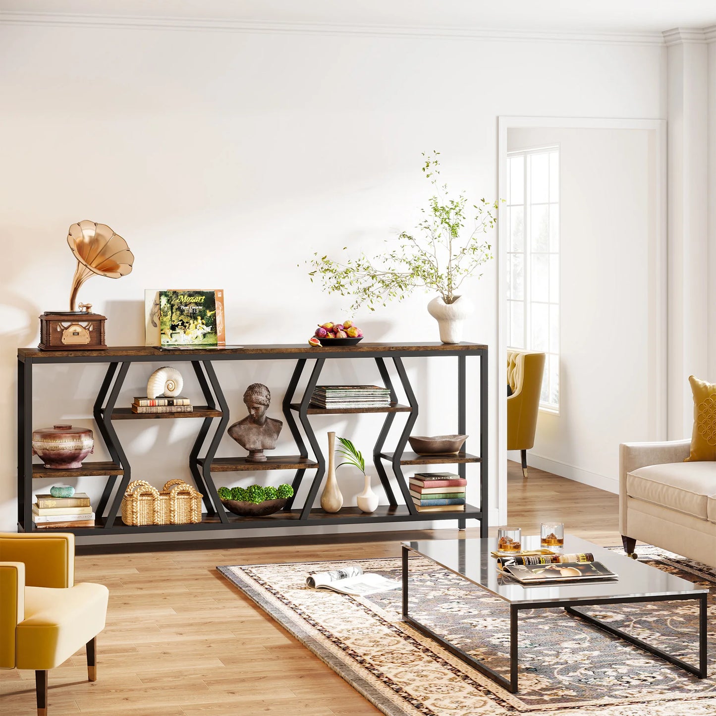 Tribesigns 70.9 Inches Sofa Console Table with 4 Tier Wood Storage Shelves, Industrial Extra Long Narrow Entryway Accent Tables