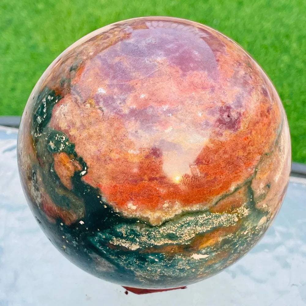8-8.5cm Ocean Jasper Sphere Mineral Healing Quartz Crystal Decoration Gemstones Mineral Specimen Crystal Stone Room Decoration