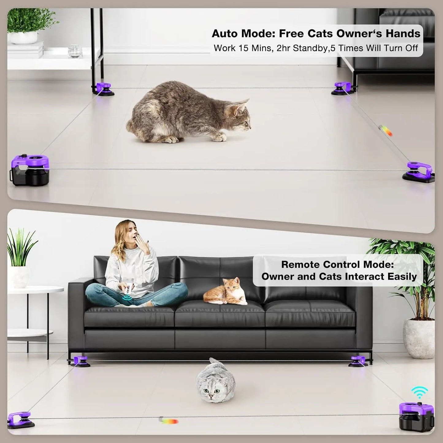 Interactive Cat Treadmill Toy, Auto/Remote Control Mouse Chaser for Indoor Cats & Small Dogs, Purple