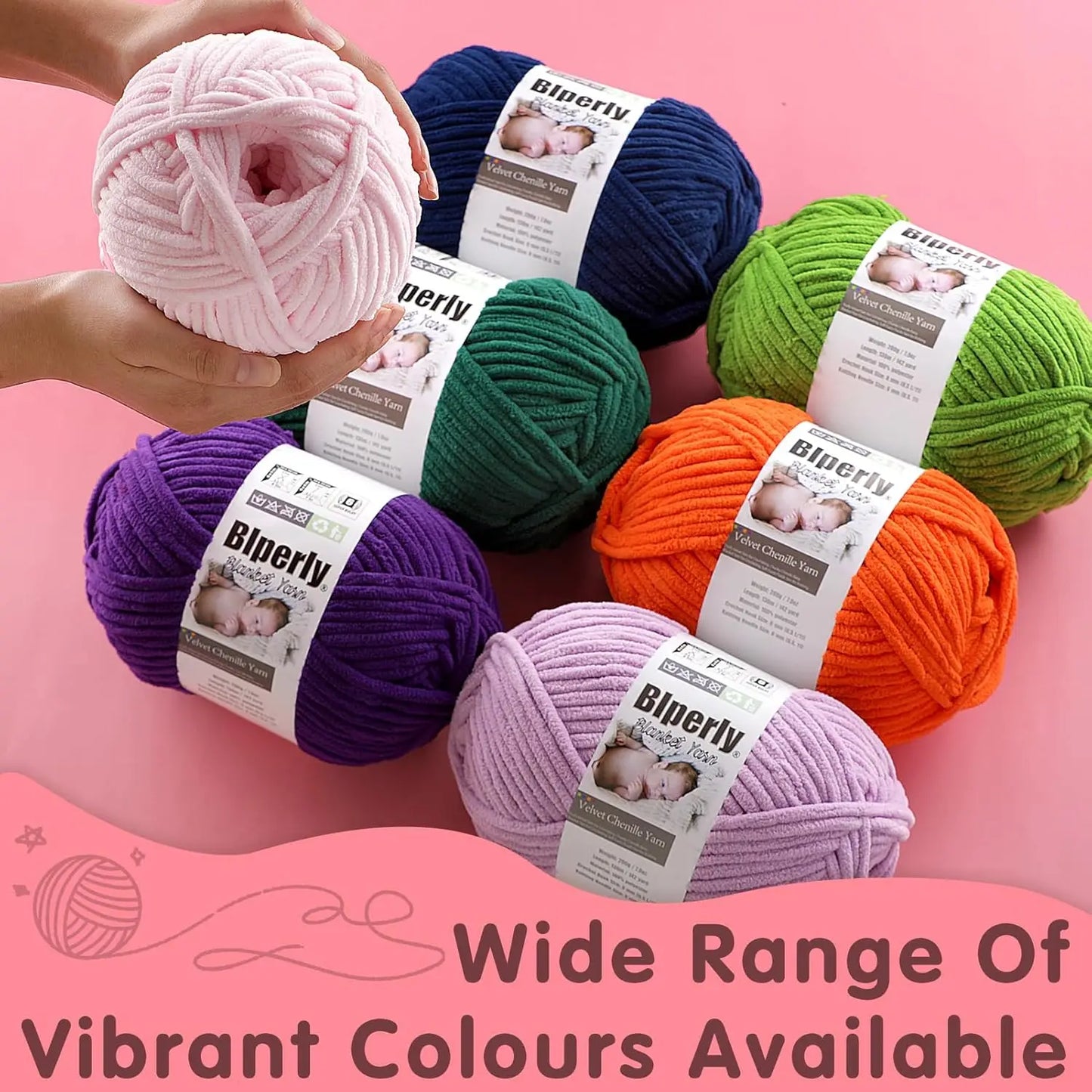 Super Bulky Velvet Chenille Yarn for Crocheting - 2 Skeins 200g Each - Ultra Soft Chunky Knitting Yarn for Baby Blankets