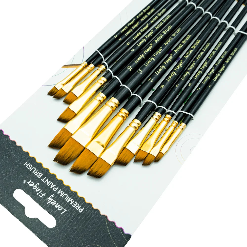 Premium 12-Piece Artist Paint Brush Set - Ultra-Durable Nylon Bristles for Acrylic, Watercolor, Oil & Body Painting
