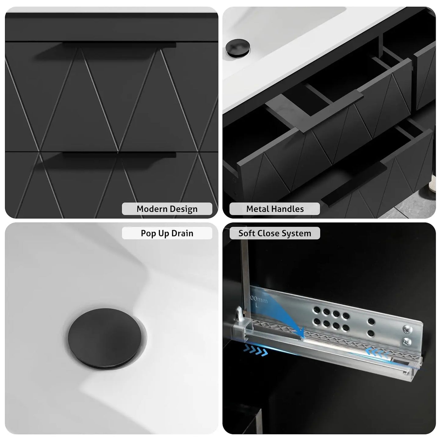 48" Wall Mounted Floating Bathroom Vanity Cabinet with Sink Combo Soft-Close 4 Big Drawers Matte Black Faucet, Customized