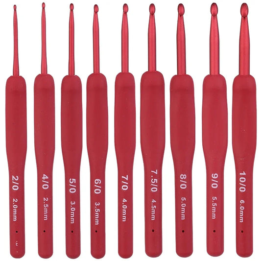 9PCS Red Crochet Hook Ergonomic Handle for Arthritic Hands Extra Long  Knitting Needles for Beginners and Crocheting Yarn