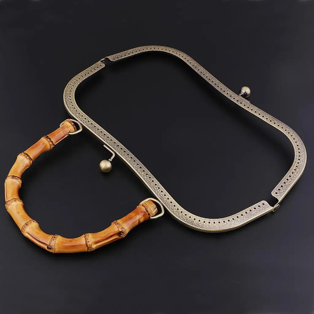 DIY Handbag Purse Bamboo Handle Metal Frame Kiss Lock Bag Accessories Handbag Frame for Sewing Craft Making