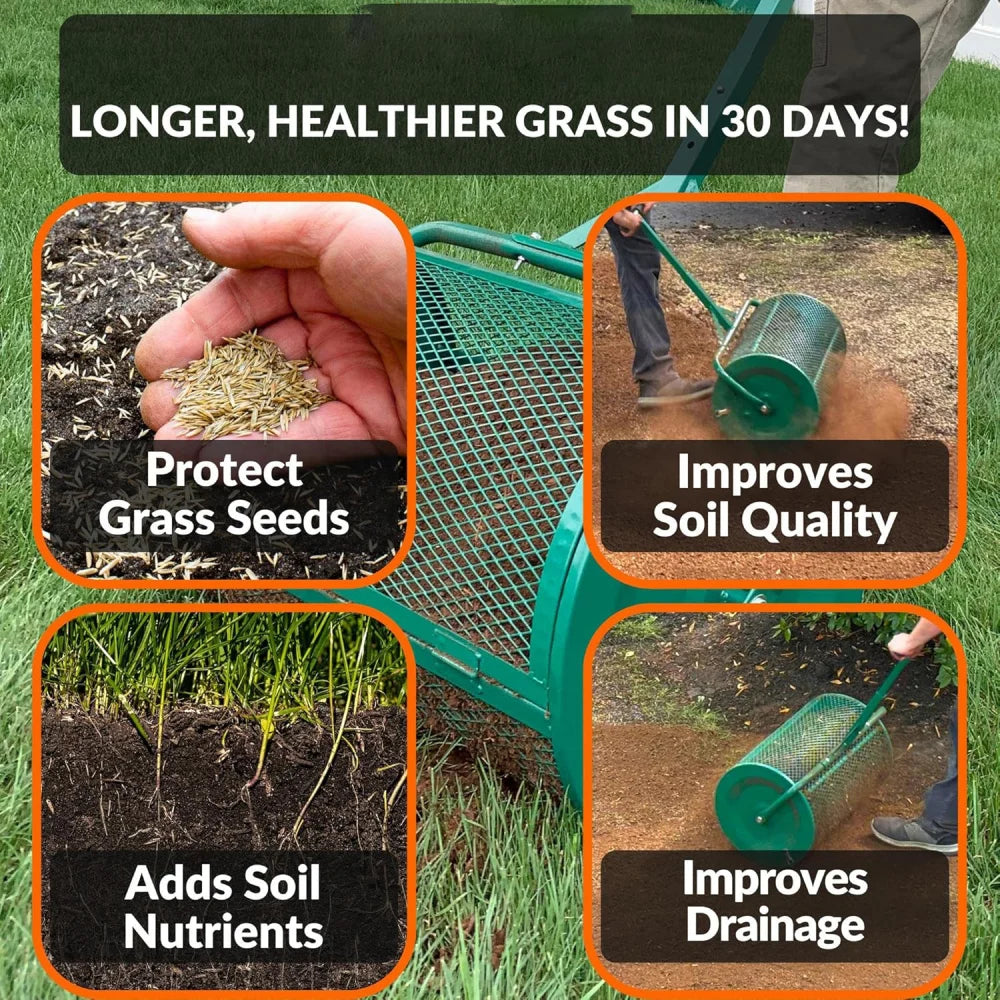 The Original 24 Inch Compost and Peat Moss Spreader Roller - Top Soil,Sand, Manure, Mulch, Top Dressing Lawn and Garden Spreader