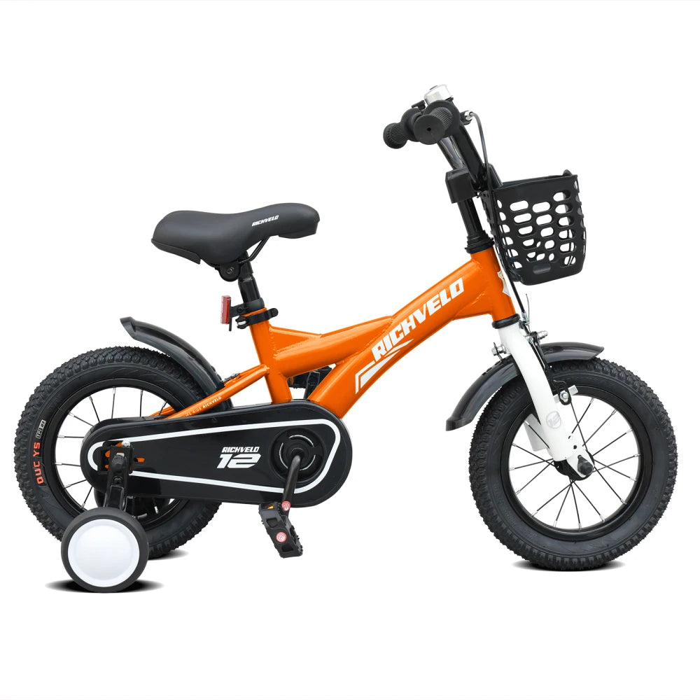 Kids Bike for Girls 12 14 16 Inch with Training Wheels, Adjustable Seat, Front Basket, Doll Seat & Colorful Streamers, Toddler Bicycle for 2-7 Years Old, Red Kids' Bikes for Birthday Gift