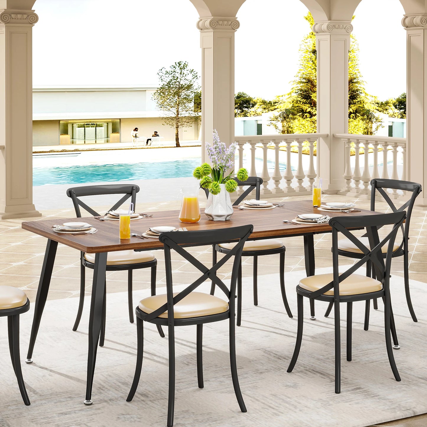 Tribesigns Dining Table180x80x75cm, Spacious Rustic Industrial Table for 6-8 People, Sturdy Metal Legs & Modern Faux Wood