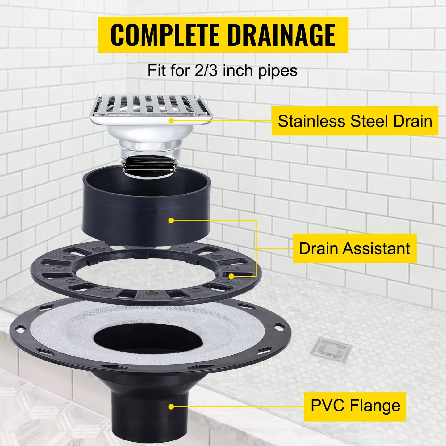SucceBuy Waterproofing Shower Kit 38''x60'' Shower Kit Tray With Offset Drain PVC Or ABS 4" Stainless Steel Grate 2 Cuttable