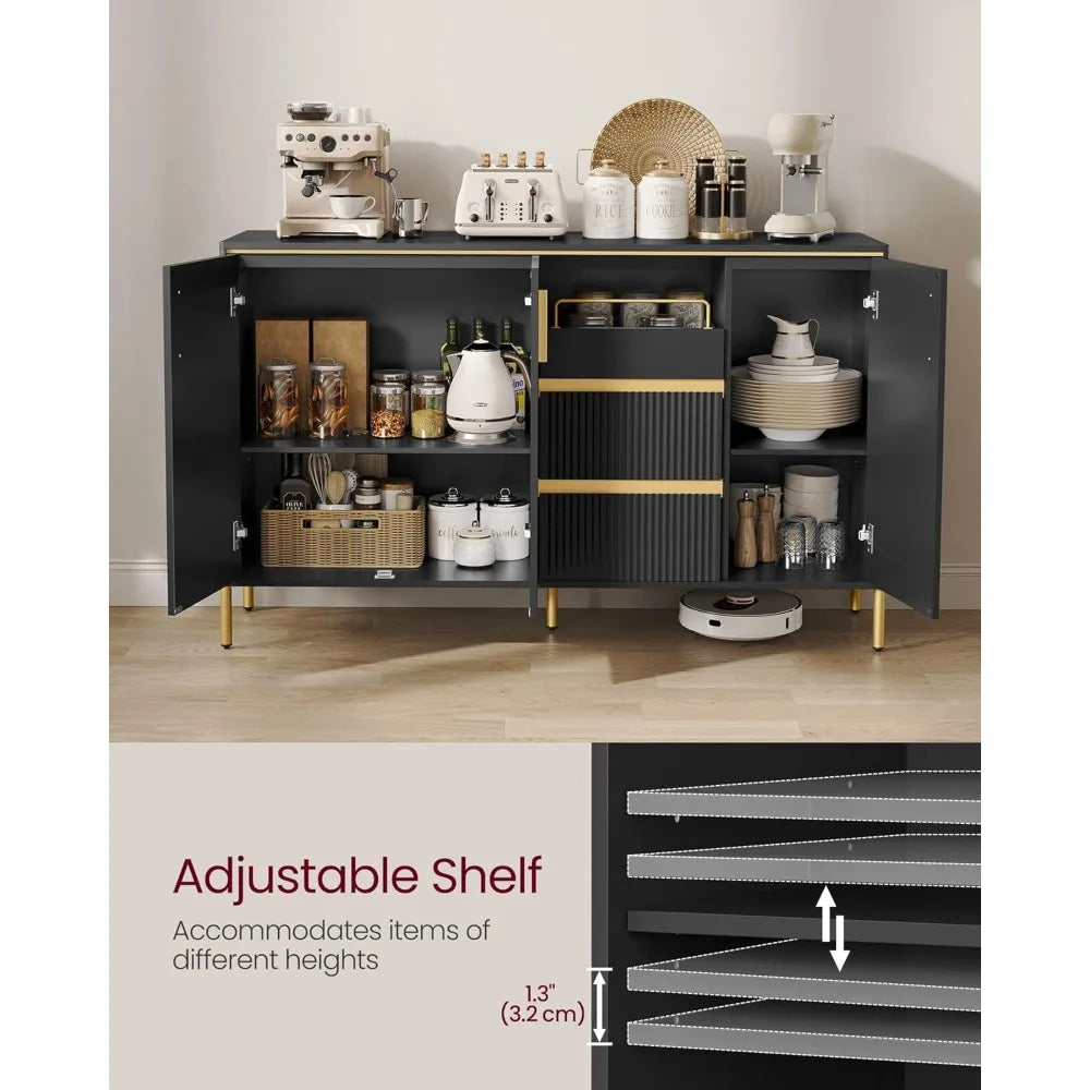 Buffet Cabinet with Storage, Sideboard, Kitchen Cabinet with Drawers, Adjustable Shelf, Fluted Drawer Front, for Living Room