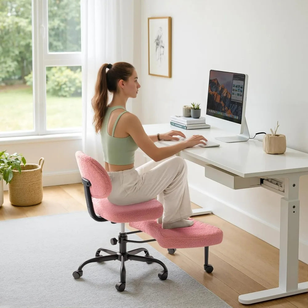 Furmax Ergonomic Criss Cross Legged Office Chair with Wheels, 360°Swivel Adjustable Height Kneeling Desk Chair with Footrest