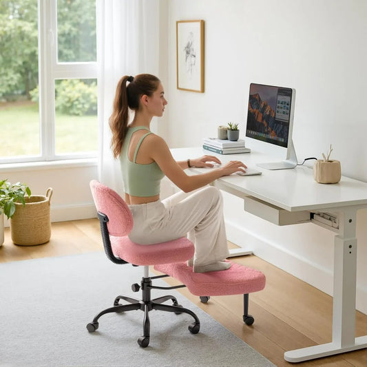 Furmax Ergonomic Criss Cross Legged Office Chair with Wheels, 360°Swivel Adjustable Height Kneeling Desk Chair with Footrest