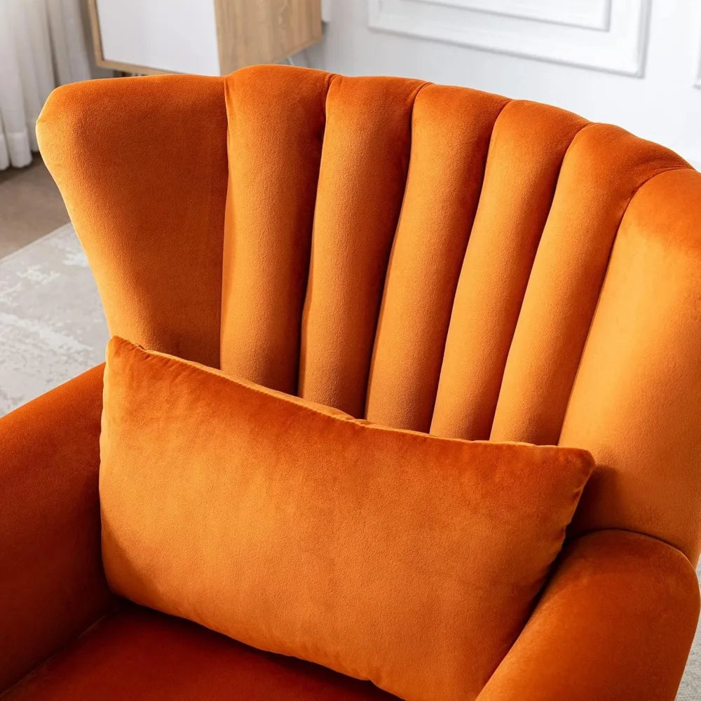 Mid-Century Modern Accent Chair, Comfortable Single Sofa with Channel Back and Pillow for Living Room and Bedroom