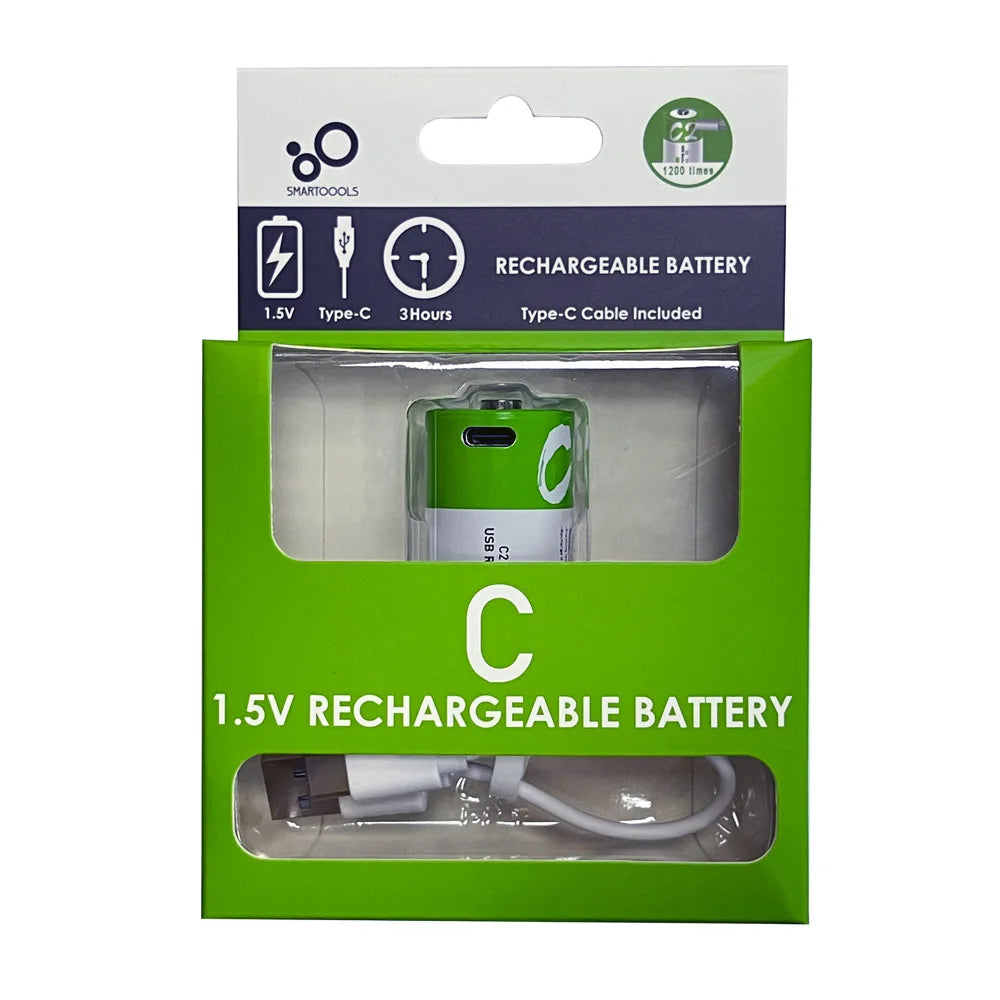 Fast Charge USB AAA/AA/9V/C2/D1 Rechargeable Li-ion Batteries AAA Battery 550mWH / AA Battery 2600mWH /D size With Type C Cable