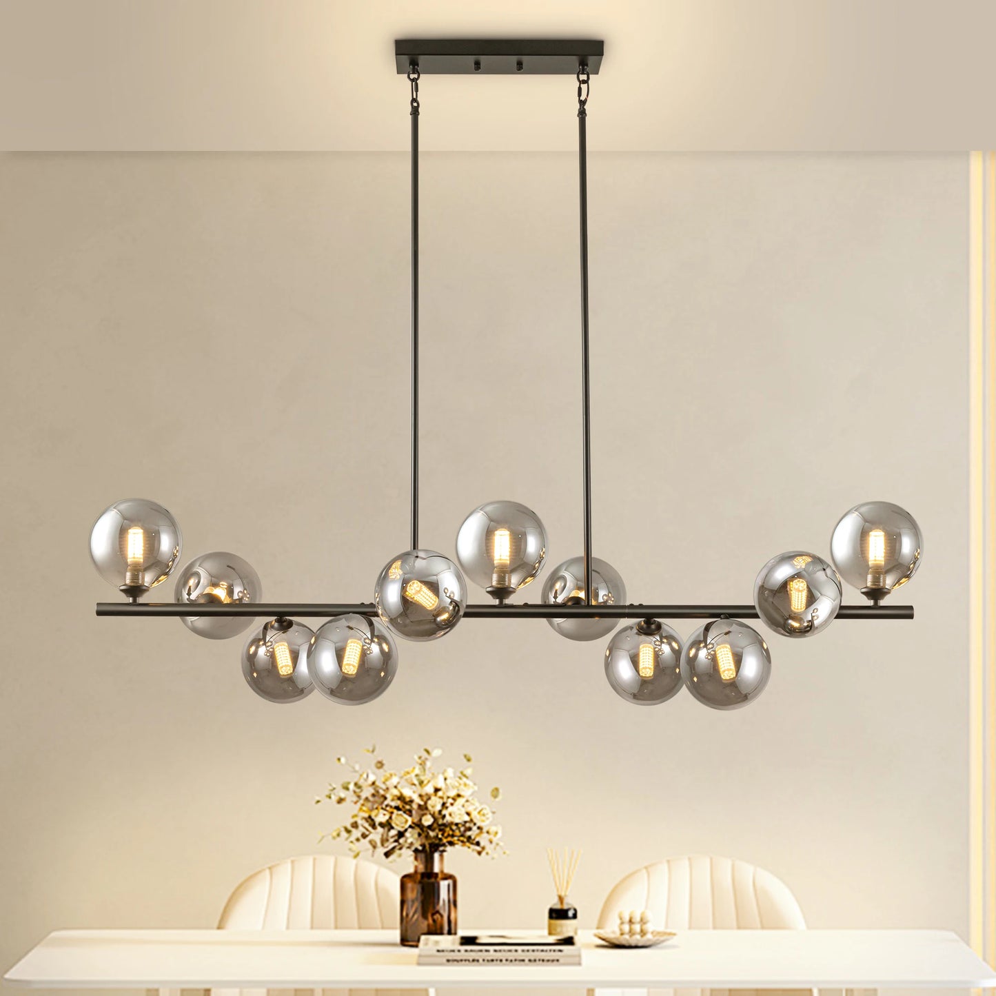 11-Light Linear Chandelier Bubble Chandelier Height Adjustable Chandeliers for Dining Room Kitchen Island 51in Chandelier