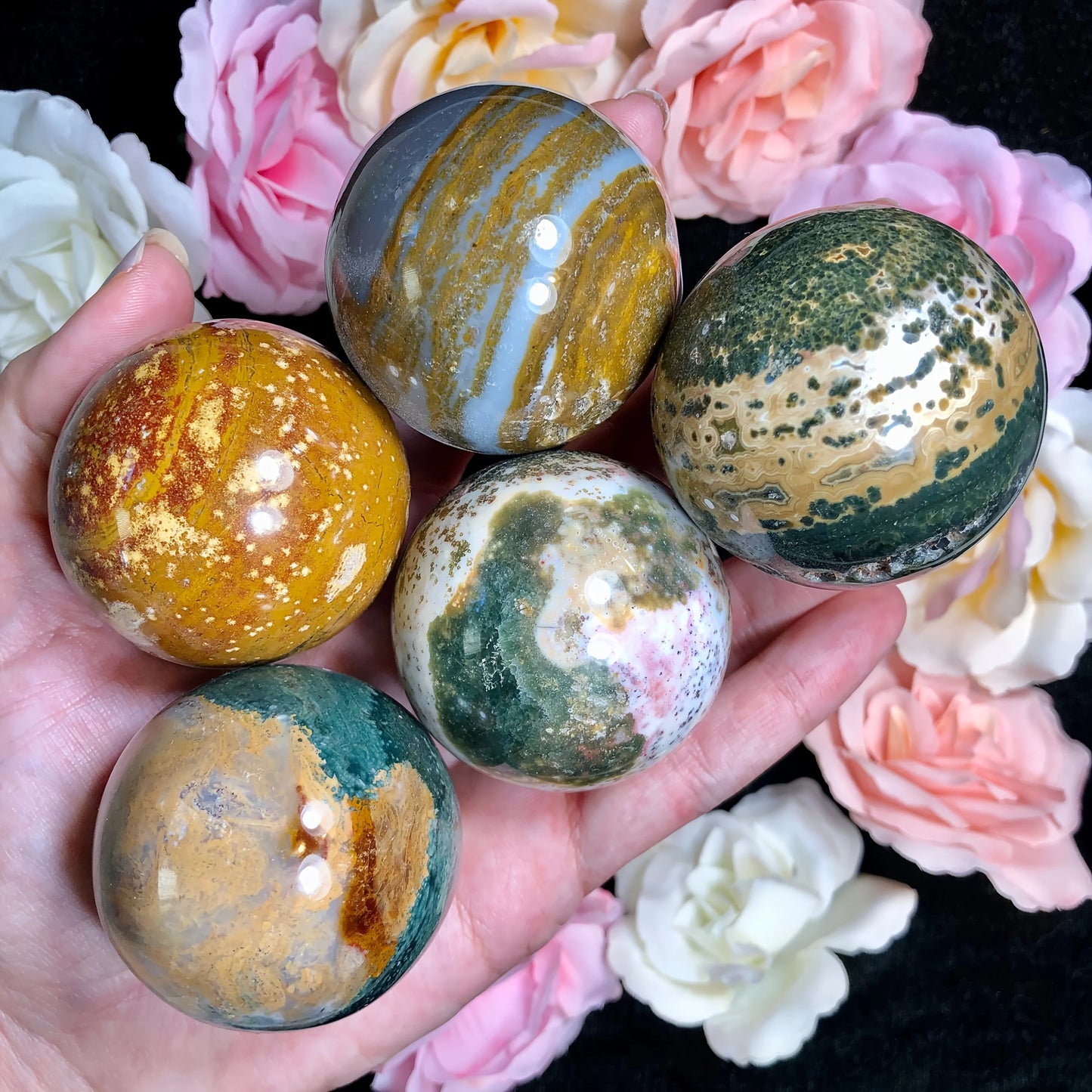 1Pc 7 8Cm Wholesale Natural Ocean Jasper Sphere Crystal Ball Good Pattern Healing Decoration