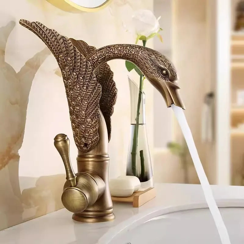 Antique Bronze Swan bathroom faucet copper Gold basin faucet hot cold water faucet black sink faucet Chrome Lavotory Faucet