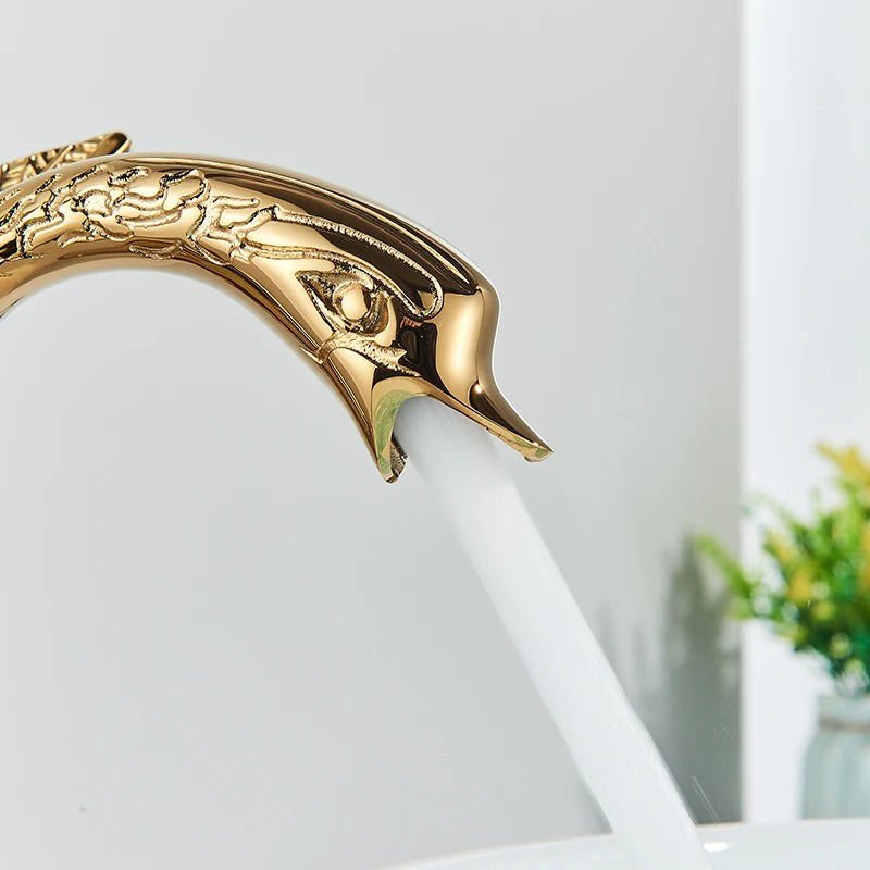 Golden Swan Bathroom Basin Faucet Deck Installation Mixer Taps Hot and Cold Water Basinwash Sink Mixer Taps Brass Crane