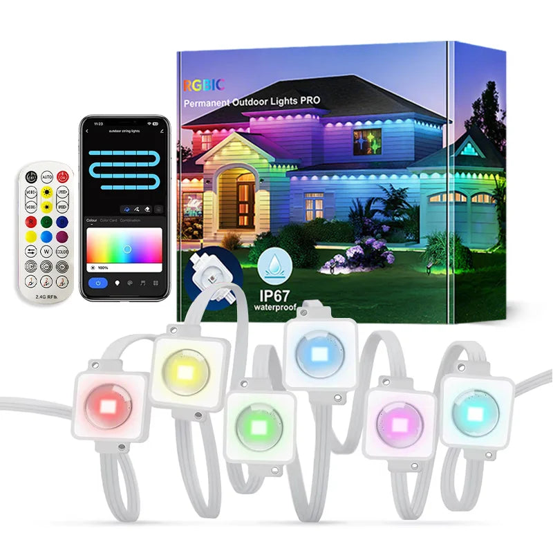 150FT 90 LED APP Control Permanent Outdoor Eaves Lights Smart RGBIC DIY LED String Lights Full House Christmas Lighting Decor