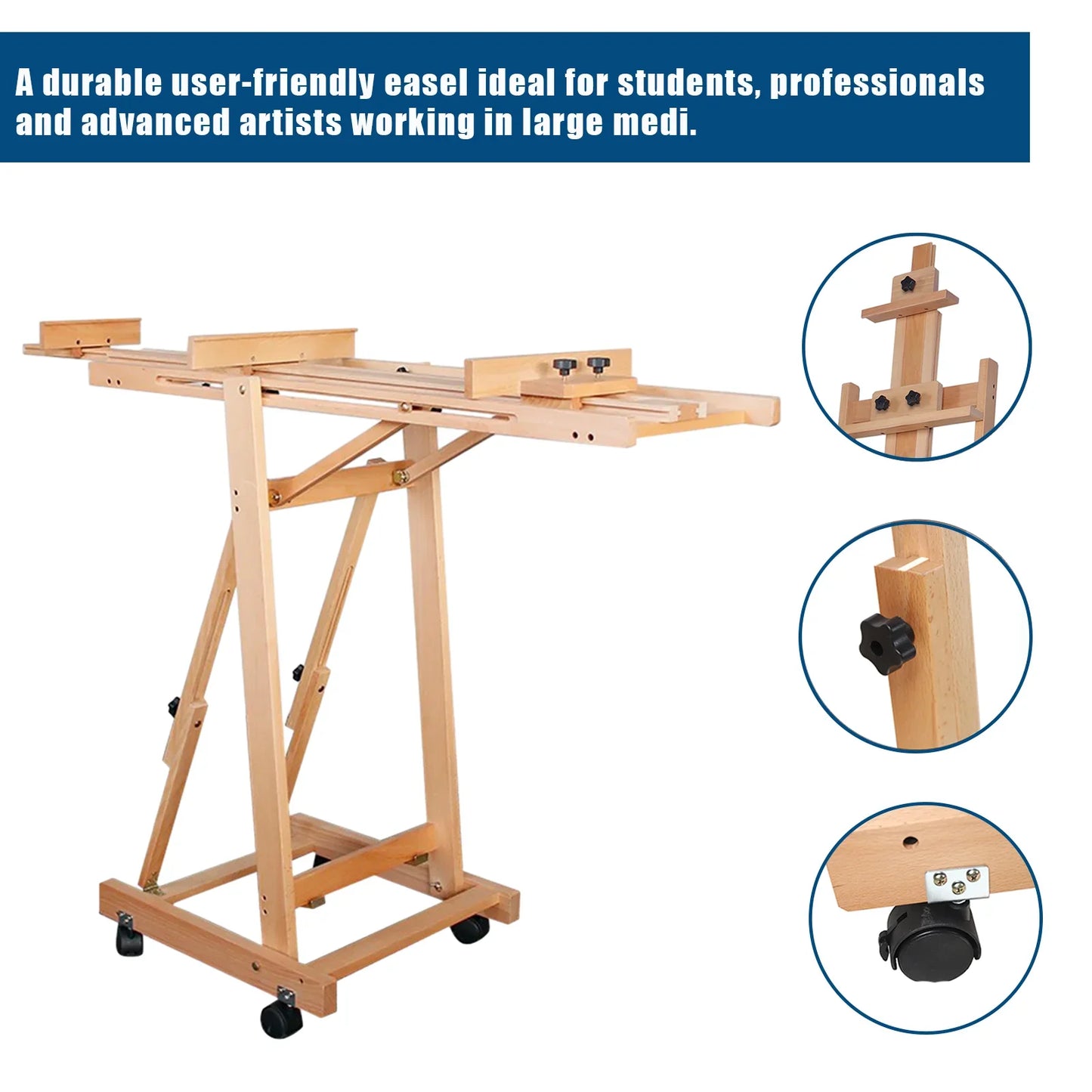 Floor Folding Sketch Easel Flat Standing Dual-Purpose, Heavy-Duty Studio Artist Easel H-Frame Wood Painting Art Easel Standing